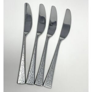 Gorham BISCAYNE Dinner Knives 18/10 Stainless Flatware Hammered 8 7/8” Set Of 4
